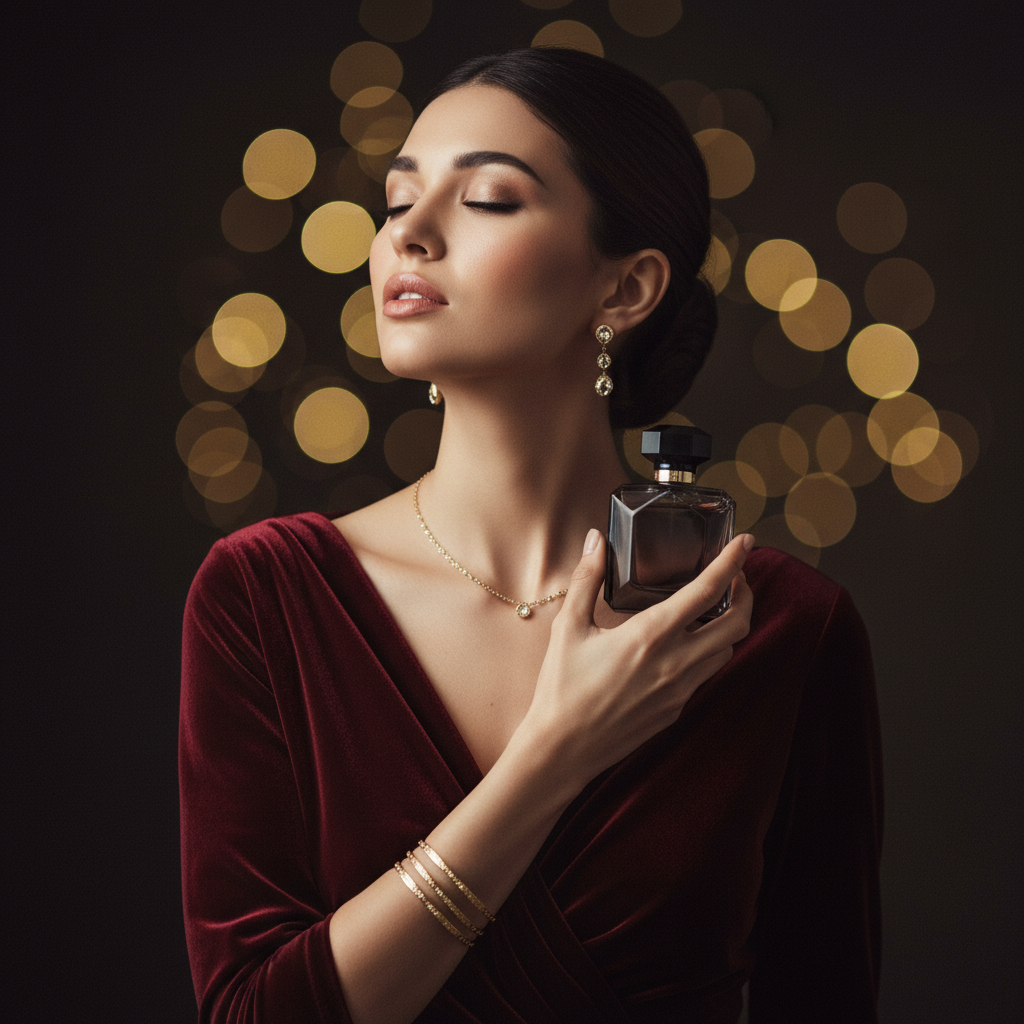 Woman applying fragrance